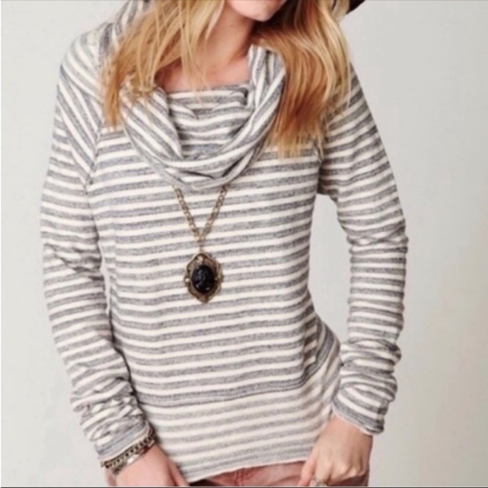 FREE people pullover cropped striped cowl neck sweater Womens medium